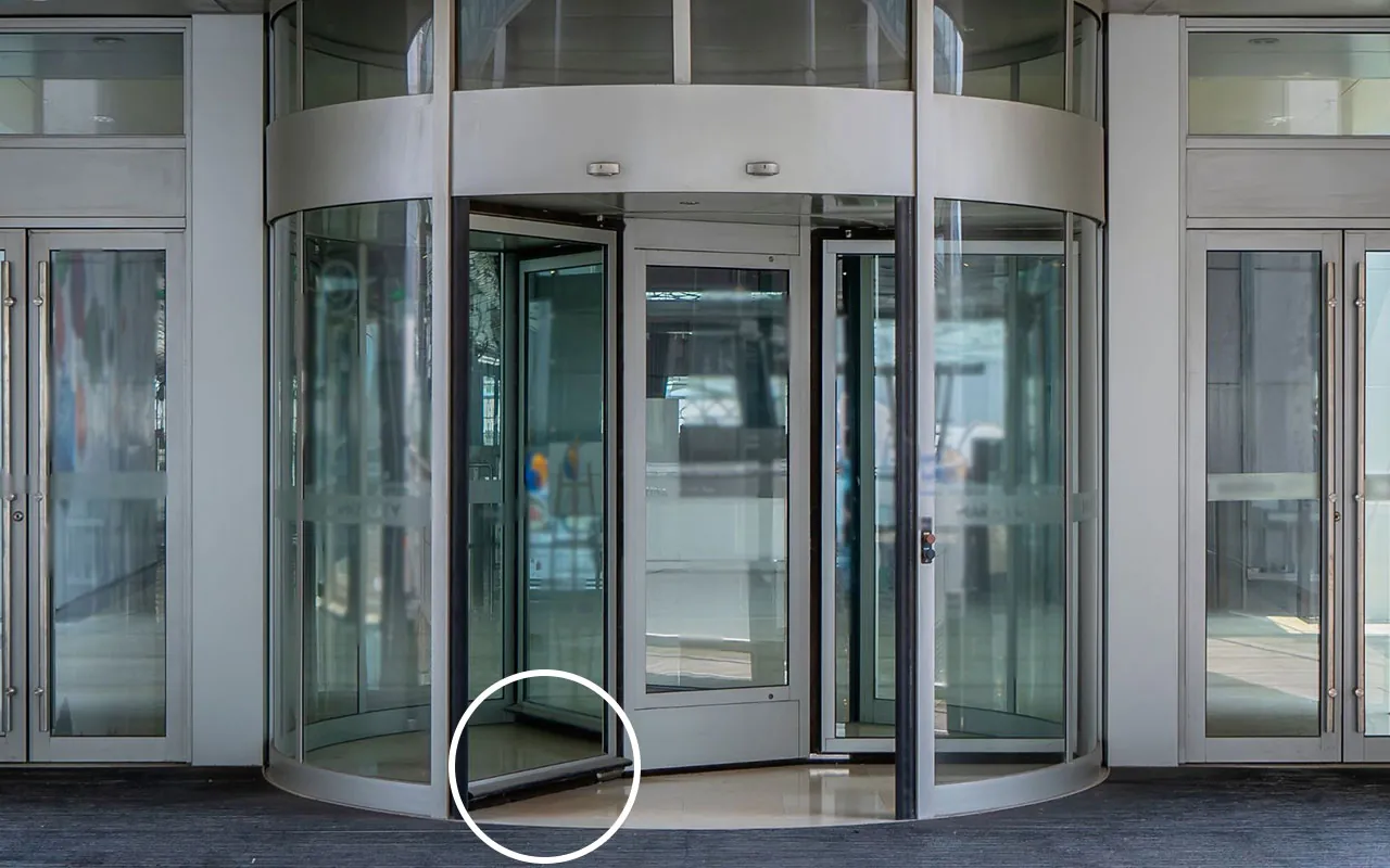 Noise-reducing door sweep fitted on a business entryway.