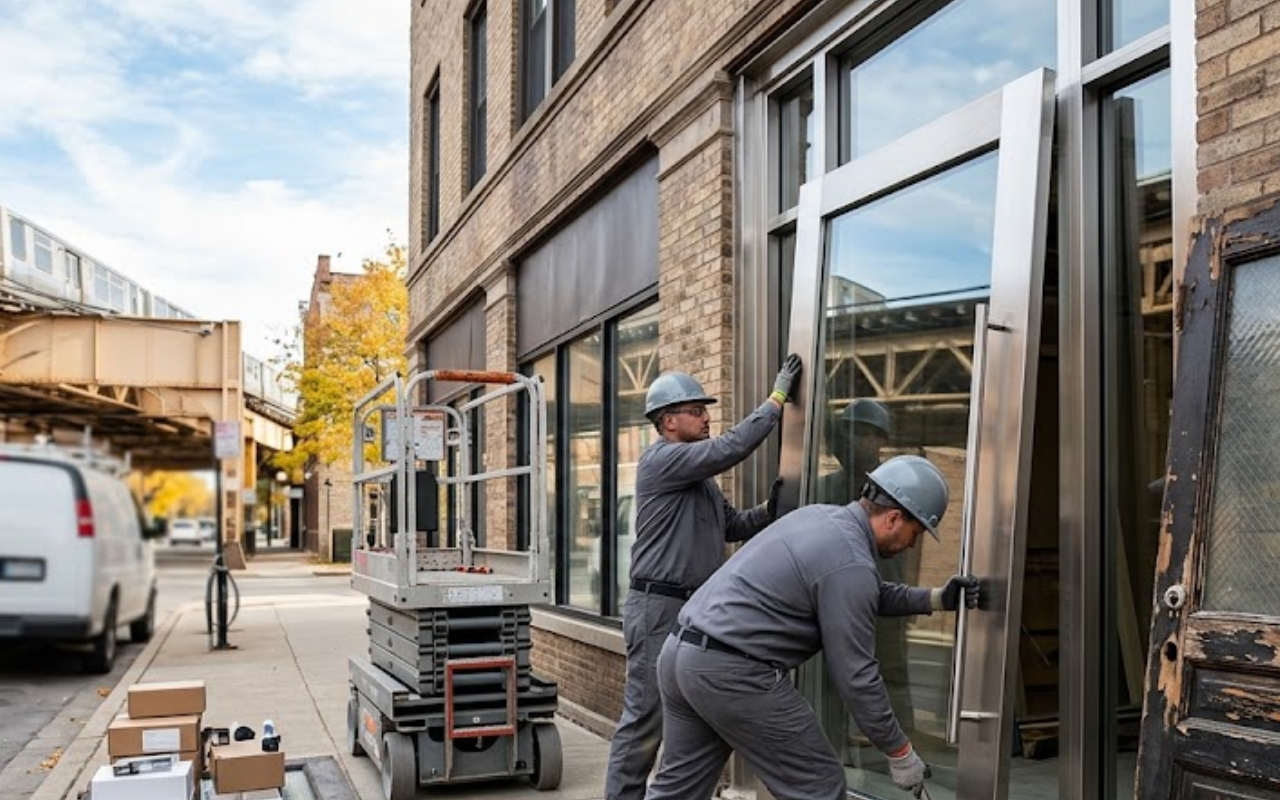 hollow metal door installation in Chicago for a commercial entry