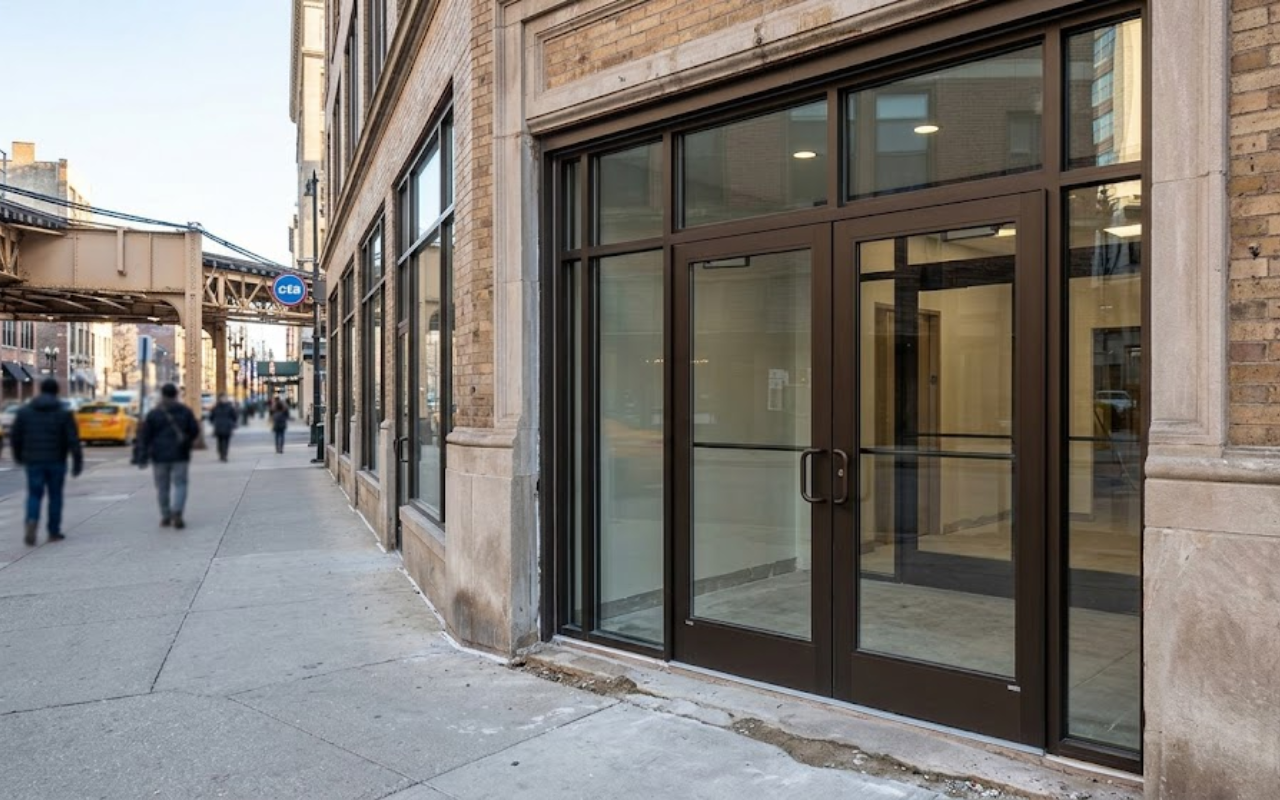 Commercial door replacement in Chicago for a business entrance