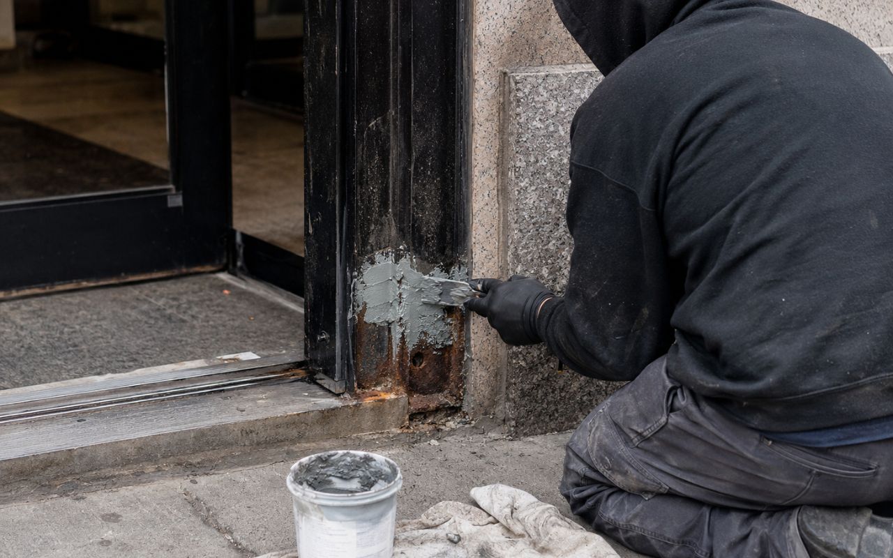 steel door frame repair in Chicago for rust damage near a commercial entrance