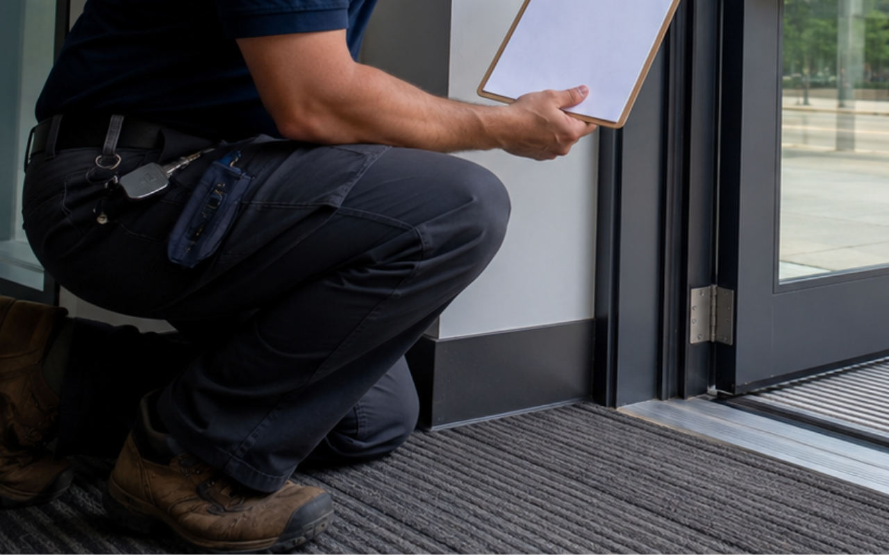 door inspection tips for commercial doors checklist at a Chicago business entrance