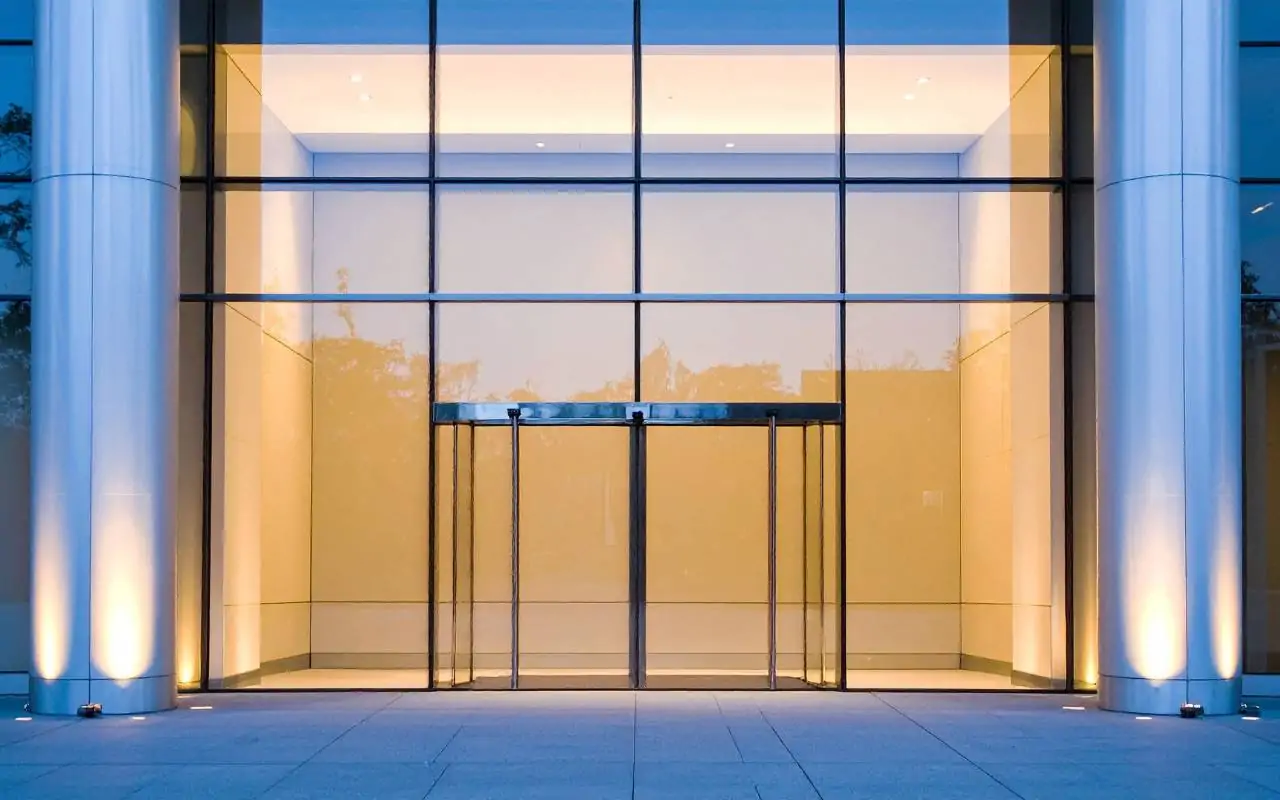 Modern office featuring energy-efficient commercial door upgrades