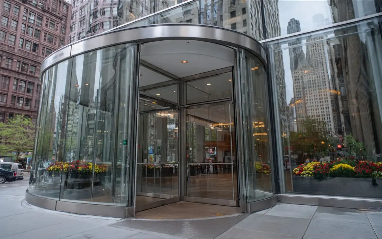 Revolving door vestibule heat loss in Chicago at a commercial entry
